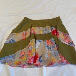 Green with Flowers Lined Skirt with Zipper
